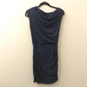Anthropologie Bordeaux Blue Cowl Ruched Dress
